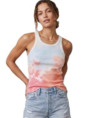 REDONE Tie-Dye Print Scoop Women’s Blue/Reddish Orange Tank Top Size X Small